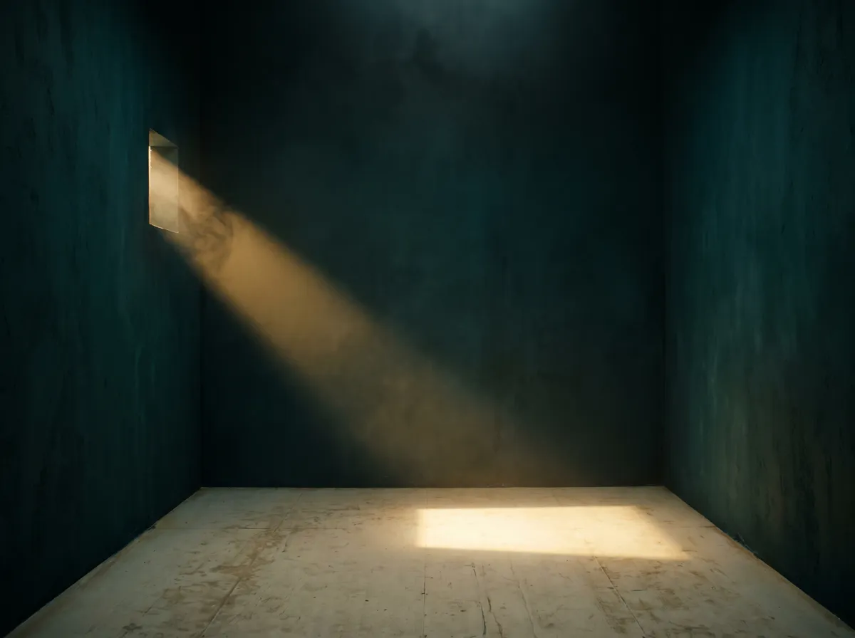 A beam of light projected into a dark room.